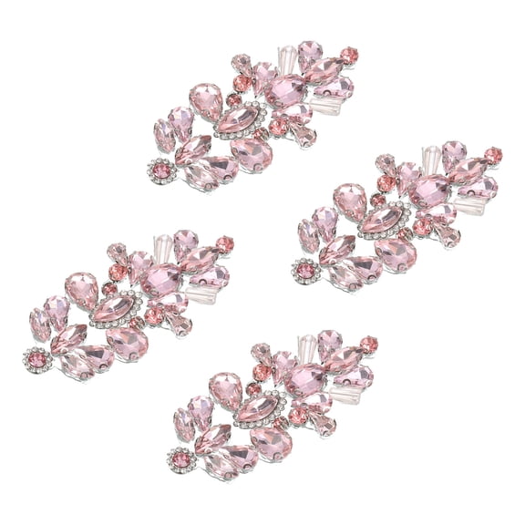 4Pcs Rhinestone Crystal Applique, Iron on Patch Hot Fix Applique, Pink