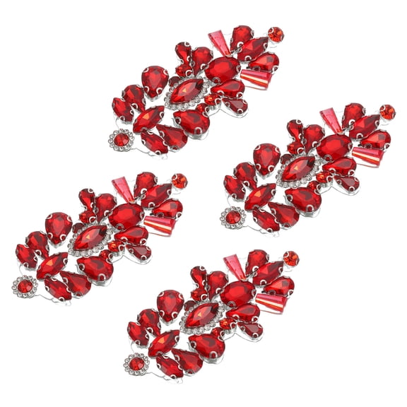 4Pcs Rhinestone Crystal Applique, Iron on Patch Hot Fix Applique, Red