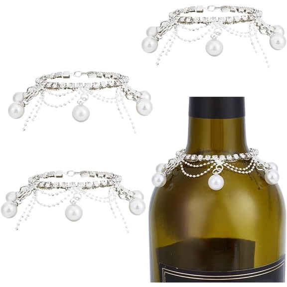 4Pcs Rhinestone Glass Wine Bottle Tassel 4.7 Inch Rhinestone Jewel Tassel Brass Wine Bottle Pendant Champagne Bottles Decorative Charms for DIY Party Bottles Wedding Champagne Decorations