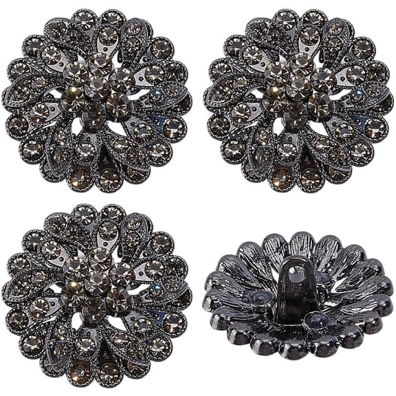4Pcs Rhinestone Shank Buttons Alloy Sparkle Embellishments Buttons for Clothing Vintage Sewing Button for Shirt Coats Blazer Costume Dress Wedding DIY Craft Decorations (Black) making