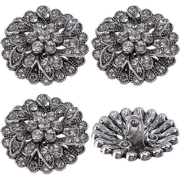 4Pcs Rhinestone Shank Buttons Alloy Sparkle Embellishments Buttons for Clothing Vintage Sewing Button for Shirt Coats Blazer Costume Dress Wedding DIY Craft Decorations (Silver) making