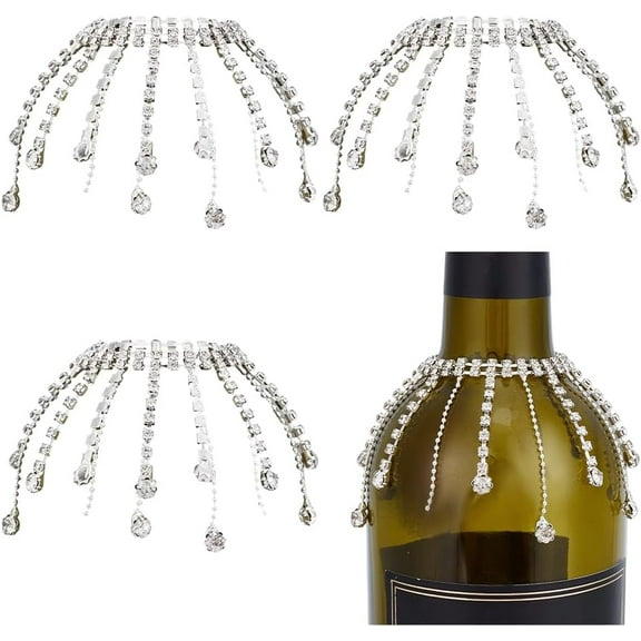 4Pcs Rhinestone Wine Bottle Decoration Jewel 4.7 Inch Brass Short Veil Wine Bottle Pendant Champagne Bottles Decorative Charms for DIY handcrafting