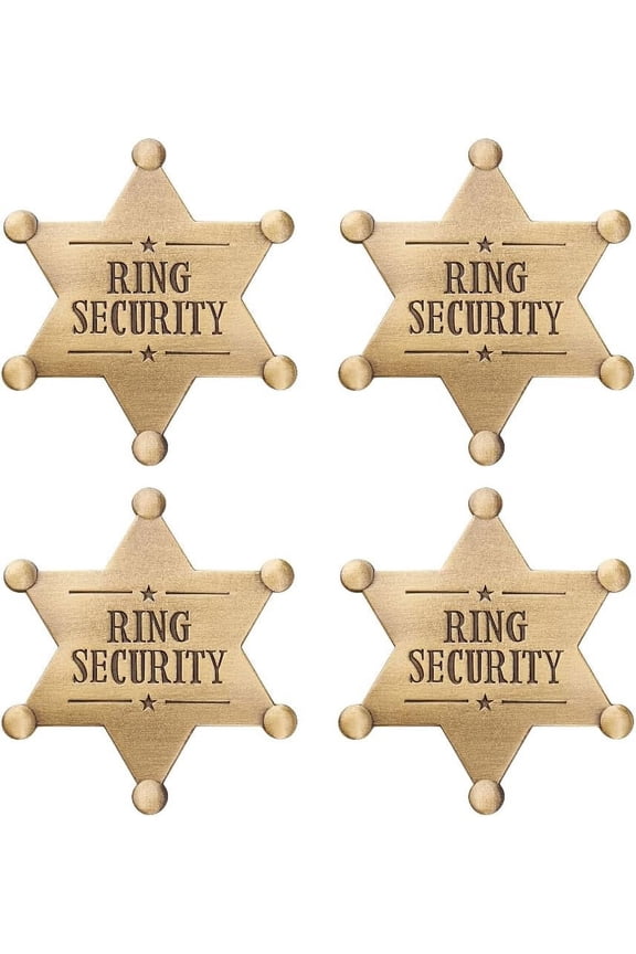 4Pcs Ring Security Word Badge Star Alloy Brooch Pin for Backpack Clothes Bronze 70x61x7.5mm for DIY