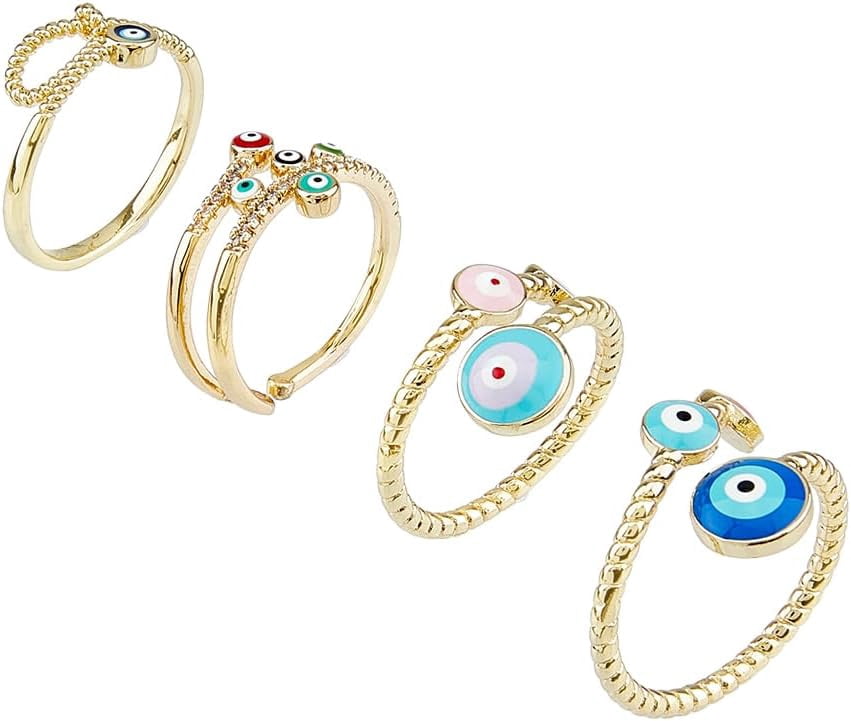 Open Cuff Rings 4Pcs Rings Enamel Open Cuff Rings Open Ring Rhinestone Rings Set ...