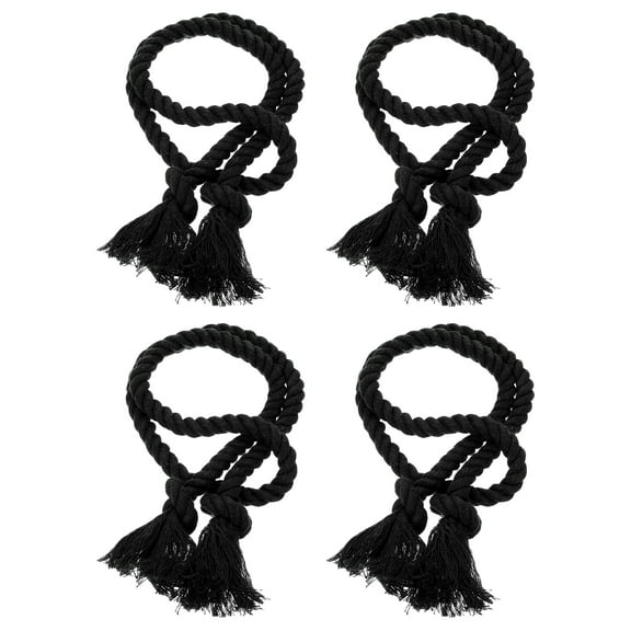4Pcs Rope Curtain Tiebacks, 30" Polyester Tassel Curtain Holdback, Black