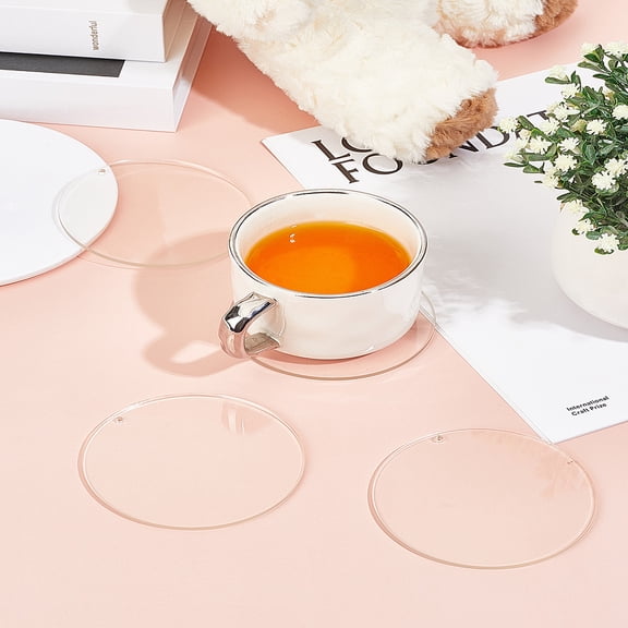 4Pcs Round Acrylic Coaster Resistant Cup Mats Clear Drink Coasters Reusable Kitchen Utensils