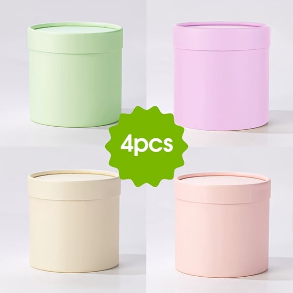 4Pcs Round Cardboard Flower Bouquet Boxes Set, Decorative Floral Arrangement Gift Boxes for Fresh Flowers Packaging, Elegant Bouquet Holder for Spring Celebrations Wedding Table Decor