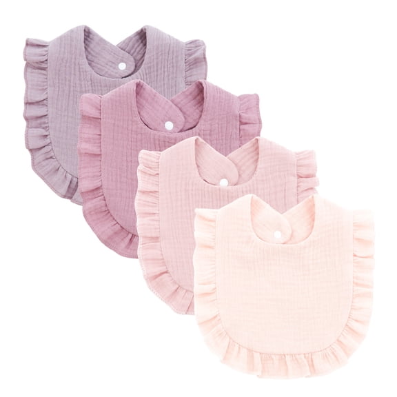4Pcs Ruffled eeding Bib Soft Absorbent Baby Drooling Bib Fastener Button Design Burp Cloth for Infants and Toddler