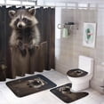 thumbnail image 1 of 4Pcs Rustic Cute Raccoon Shower Curtain Sets with Non-Slip Rugs, Toilet Lid Cover and U Shape Bath Mat, Wild Nature Modern Forest Animals Bathroom Sets Waterproof Shower Curtains with 12 Hooks, 1 of 8