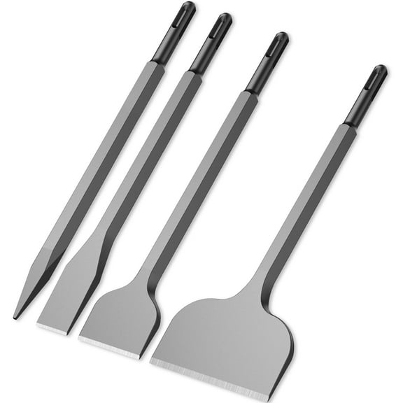 4Pcs SDS Plus Chisel Set High Carbon Steel Tile Removal Chisel Bit Ergonomic Rotary Hammer Chisel Hammer Drill Chisel Point Flat Scaling Chisel for Removing Cement