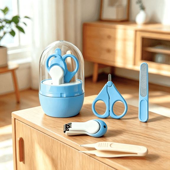 4Pcs Safe Anti-Pinch Nail Clipper Set, Equipped with Nail Scissors, Nail File and More, Multi-Functional Manicure Grooming Tools for Daily Nail Trimming(Blue)
