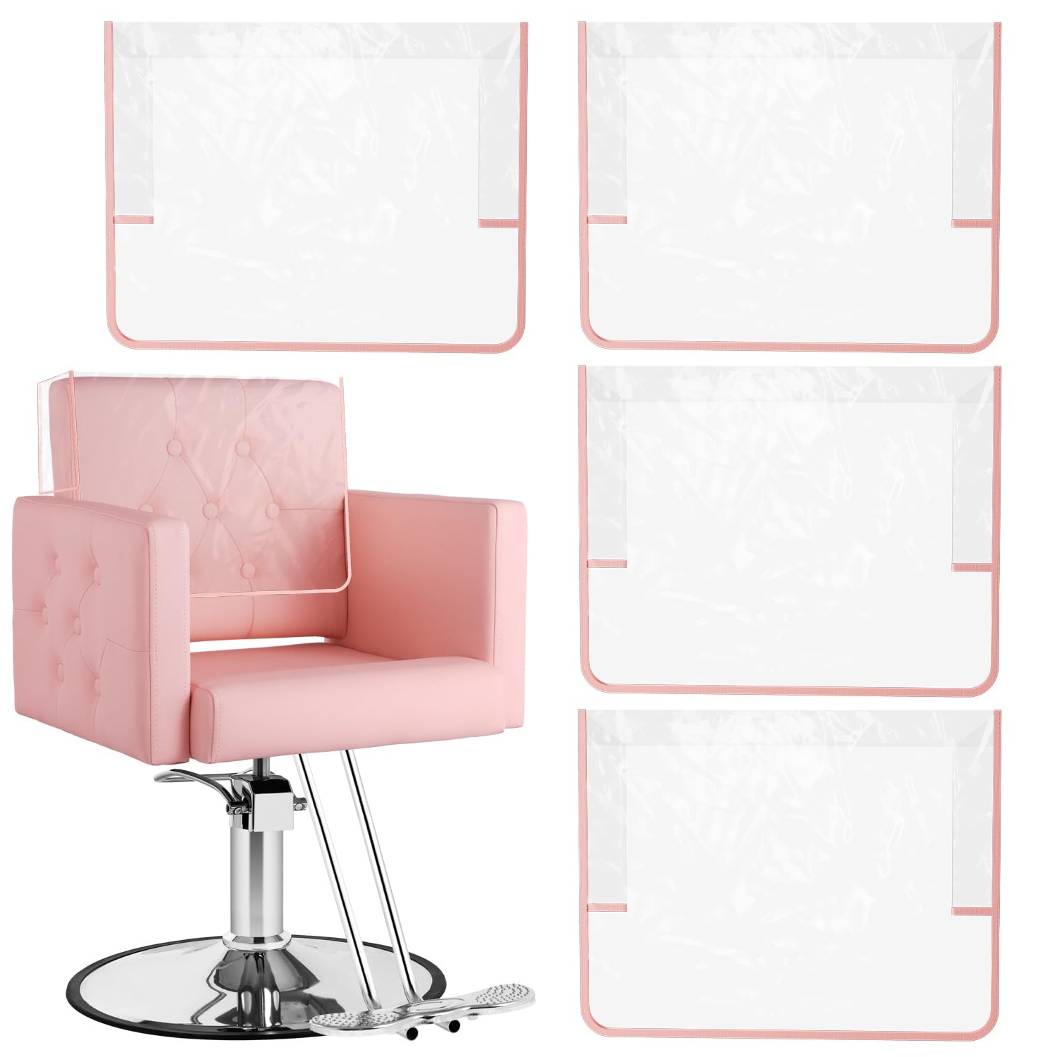 4Pcs Salon Chair Cover Protectors, Clear Square Hairdressing Chair Back Covers for Fits Most Standard Chairs, Reinforced Precision Sewn Clear Covers to Prevent Damage to Spa/Salon Chairs, Pink