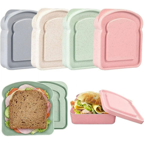 4Pcs Sandwich Containers, Sandwich Containers for Lunch Boxes Plastic Toast Shape Food Storage Sandwich Box with Lid, BPA Free and Reusable, Microwave & Dishwasher Safe, for Family or Adults