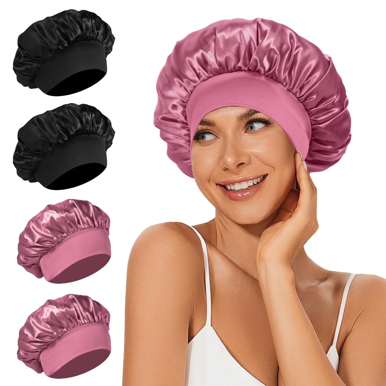 4Pcs Satin Silk Hair for Sleeping, Elastic Wide