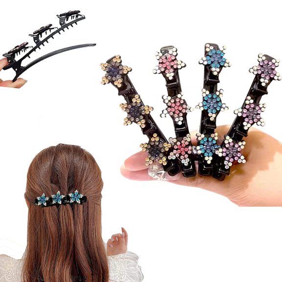 4Pcs Satin Fabric Headbands, Sparkling Crystal Stone Braided Hair Clips, Sparkling Crystal Stone Braided Hair Clips, Ladies Sparkling Rhinestone Flower Hair Clip, Gifts for Girls Women(Style B)