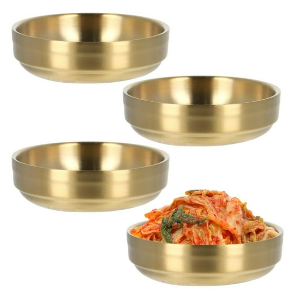 4Pcs Sauce Dishes, Mini Stainless Steel Round Seasoning Bowls, Heat Insulated Saucers with Non-slip Bottom for Hone, Ketchup, Sauce, Side Dish