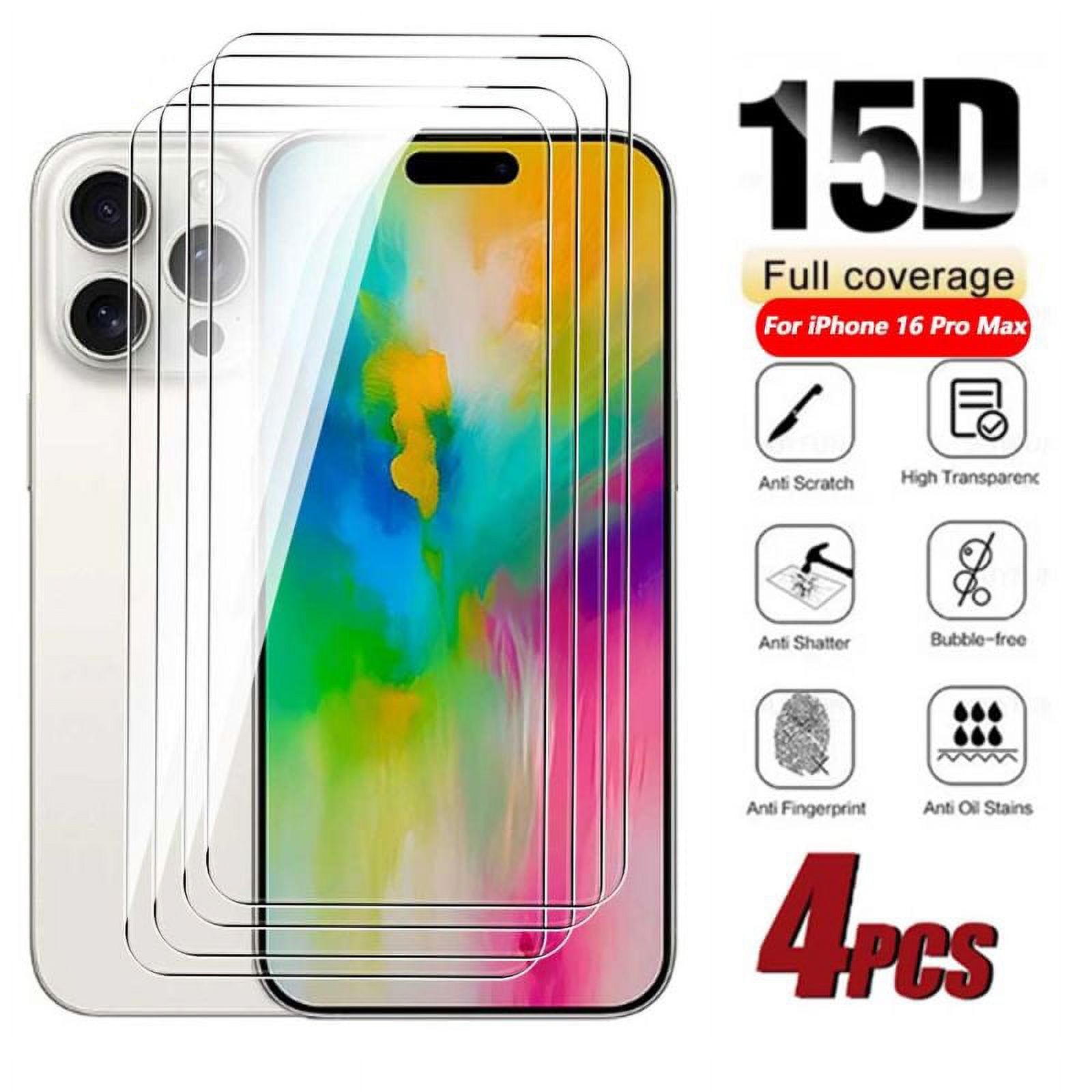 4Pcs Screen Protector For iPhone 16 15 14 13 12 11 Pro Max Tempered