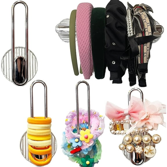 4Pcs Scrunchie Holder Organizer, Hair Tie Holder Wall Mount, Hanging Headband Holder Organizer, Adhesive Wall Hooks Stand for Hair Ties, Claw Clip, Baseball Cap.