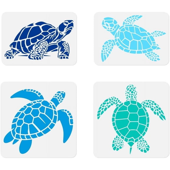 4Pcs Sea Turtle Wall Stencil Templates Reusable Plastic Turtle Pattern Stencils for Painting on Wood Wall Floor Fabric Glass Furniture DIY Home Decor