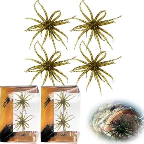 4Pcs Sea Urchin Soft Bait, Realistic Fuzzy Dice Fishing Lure, Soft Artificial Sea Urchin Lures, Floating TPR Swimbait with Reflective Stars for Bass & Perch