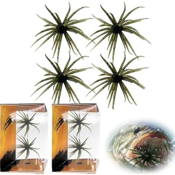 4Pcs Sea Urchin Soft Bait, Realistic Fuzzy Dice Fishing Lure, Soft Artificial Sea Urchin Lures, Floating TPR Swimbait with Reflective Stars for Bass & Perch