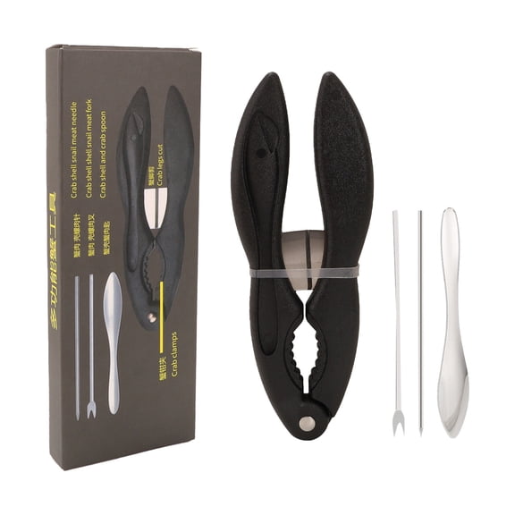 4Pcs Seafood Cracking Tool Set Stainless Steel Crab Lobster Crackers Picks Fork Spoon Multi Purpose Shellfish Opener Kit For Crawfish Kitchen(Black-15.7Cm)