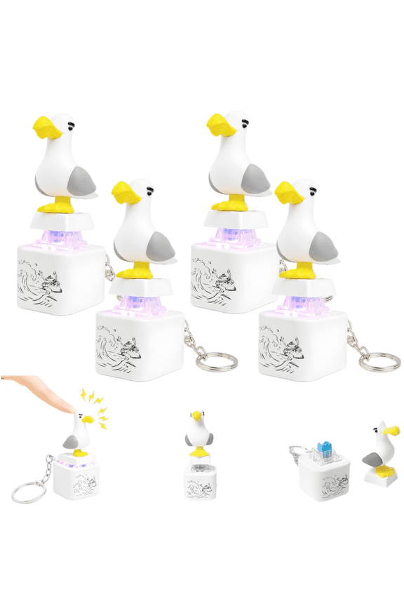 4Pcs Seagull Mine! Button Keychain – Real Sound & Led Light Funny Interactive Desk Stress Relief Toy with The Cry of A Seagull & Colorful Lights Portable Stress Relief Fidget Gadget (Without USB)