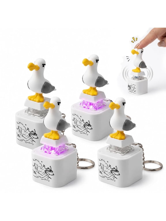 4Pcs Seagull Mine Sound Button Keychain, Rechargeable Fidget Clicker with Real Sound & LED Light, Adults fidget keychain