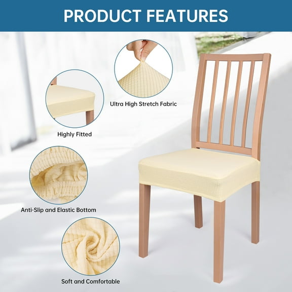 4Pcs Seat Slipcovers, Easy-Going 100% Waterproof Seat Covers for Dining Room Chairs, Stretch Jacquard Dining Chair Covers for Dining Chairs, Waterproof Removable Washable, Beige