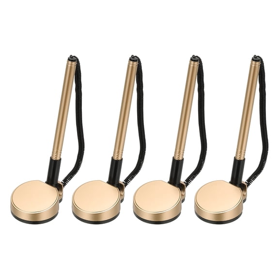 4Pcs Secure Pen with Adhesive Chain and Security Pen Holder, Reception Counter Pens Desktop Pen Black Ink Refills for Desk Workplace Office Home Supplies Round Base, Champagne Gold
