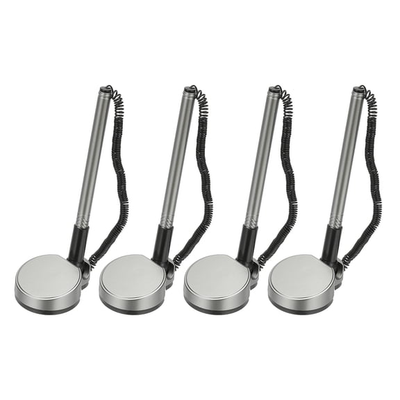 4Pcs Secure Pen with Adhesive Chain and Security Pen Holder, Reception Counter Pens Desktop Pen Black Ink Refills for Desk Workplace Office Home Supplies Round Base, Gray