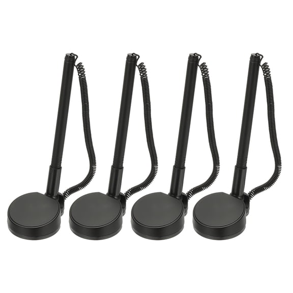 4Pcs Secure Pen with Adhesive Chain and Security Pen Holder, Reception Counter Pens Desktop Pen Black Ink Refills for Desk Workplace Office Home Supplies Round Base, Black