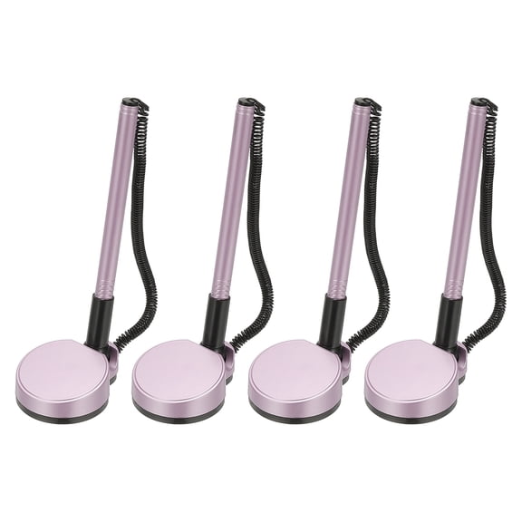 4Pcs Secure Pen with Adhesive Chain and Security Pen Holder, Reception Counter Pens Desktop Pen Black Ink Refills for Desk Workplace Office Home Supplies Round Base, Purple