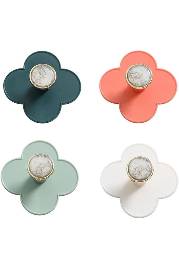 4Pcs Self Adhesive Four Leaf Clover Wall Hooks Keychain Hanger Free Punching Bathroom Door Rear Clothes Hook(Mix)