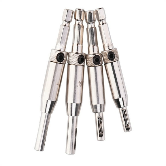 4Pcs Self-Centering Drill Bit Set For Door Hinge, Hex Shank Woodworking Tool With 4 Sizes 5/64-11/64