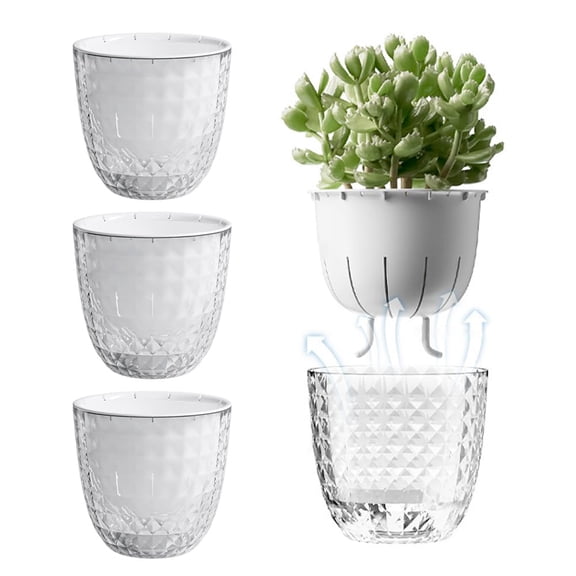 4Pcs Self Watering Pots Planters for Indoor Plants, 4.3inch African Violets Pots with Wick Rope, Plastic Nursery Pots for Plants, Flowers Succulents, Herbs, Cactus, Orchids(Style 2)