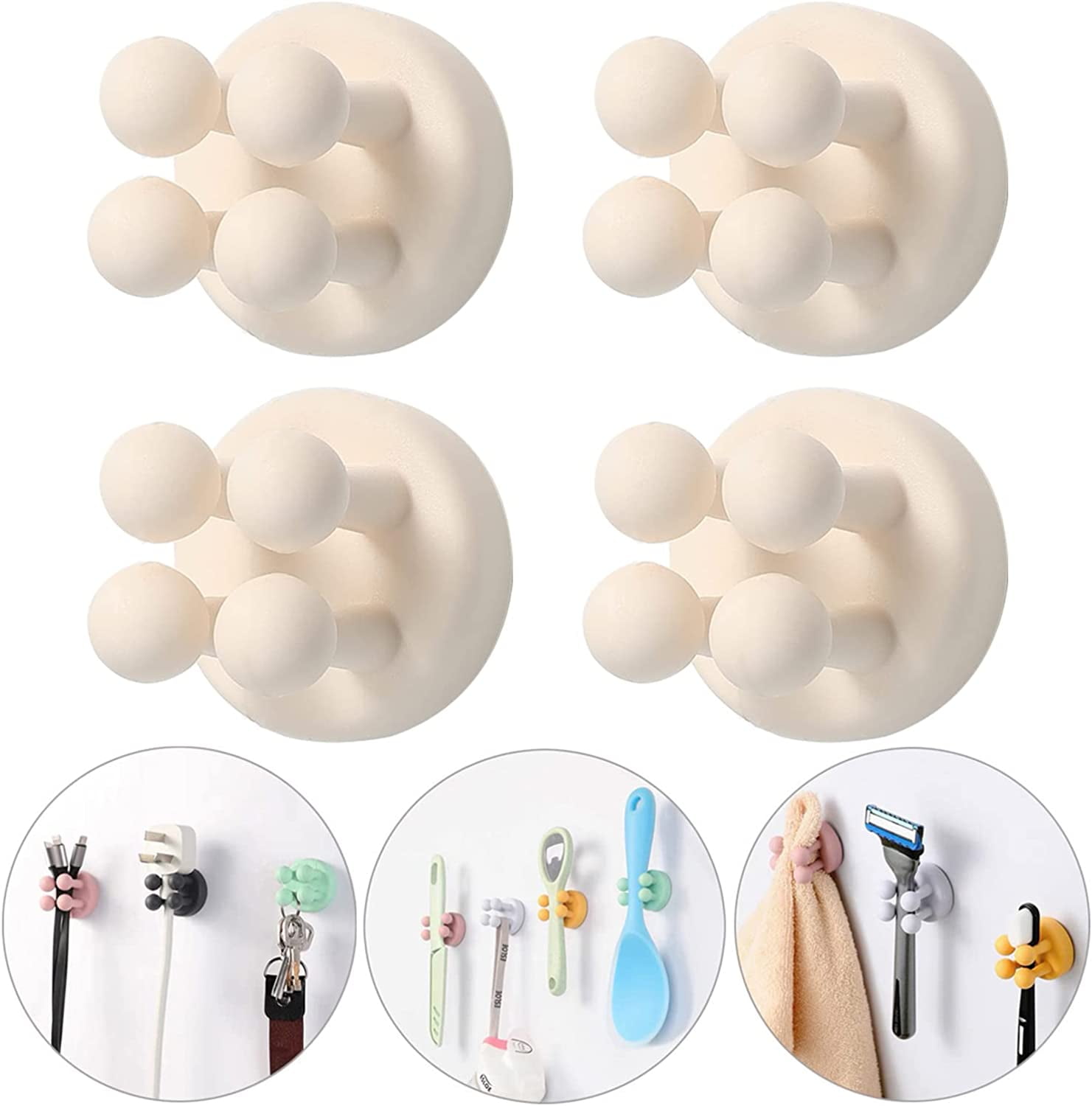 4Pcs Self-adhesive Hooks Holders - Mounted to Wall Mirror for Clipping & Hanging Toothbrush ...