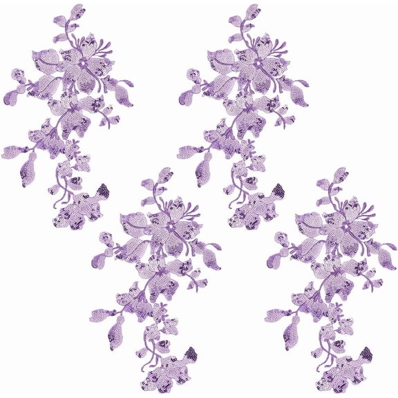 4Pcs Sequin Lace Applique Flower Fabric Sew on Patch Embroidered Trim DIY