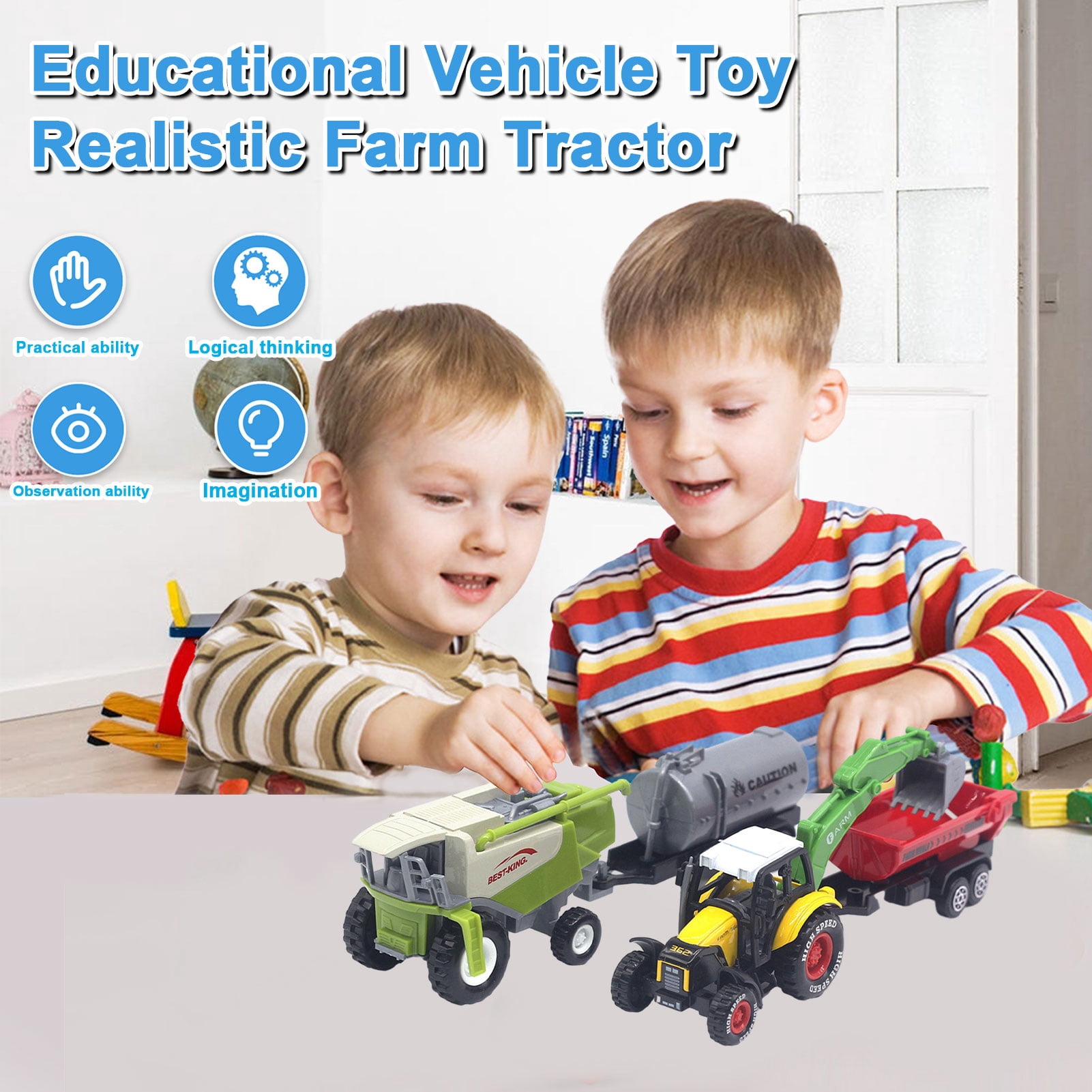 4Pcs/Set 1:55 Farm Tractor Toy with Rear Carrier Bucket Movable Joints ...