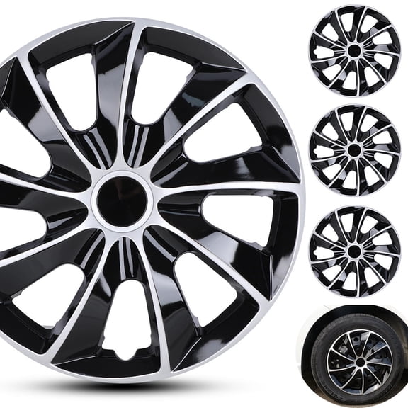 4Pcs/Set 13" Hubcaps Wheel Rims Cover Compatible with Steel Wheels Snap on Installation Fit R13 Tire&Steel Rim ABS+PC Material(13 inch,Silver Lacquer & Black Lacquer,Set of 4)