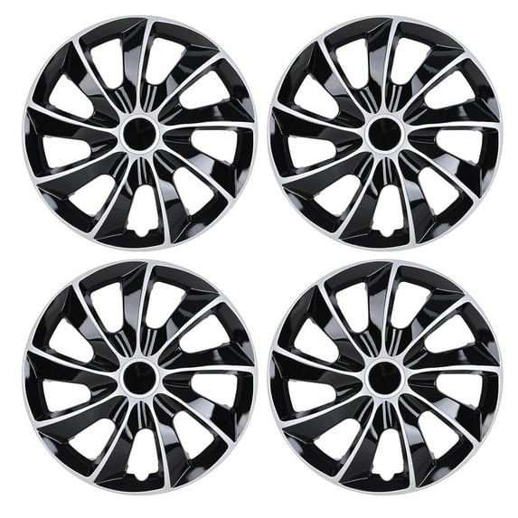 4Pcs Set 13" Universal Wheel Rim Cover Hubcaps Compatible With Steel Wheels Snap On Installation Fit R15 Tire-Silver Lacquer & Black Lacquer