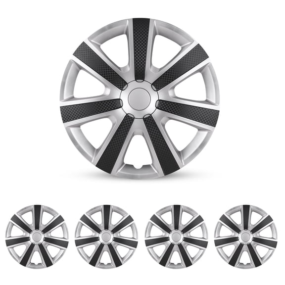 4Pcs Set 14" Universal Hubcaps,Wheel Rim Cover Replacement,Snap on Car Truck SUV,ABS&PC Material,Sliver & Mold Texture