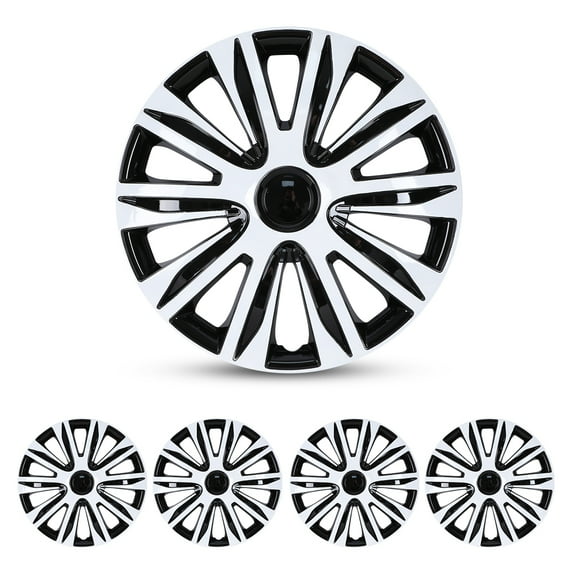 4Pcs Set 14" Universal Wheel Rim Cover Replacement,Compatible with Steel Wheels,Snap on Installation,ABS+PC Materia,White Lacquer& Black Lacquer