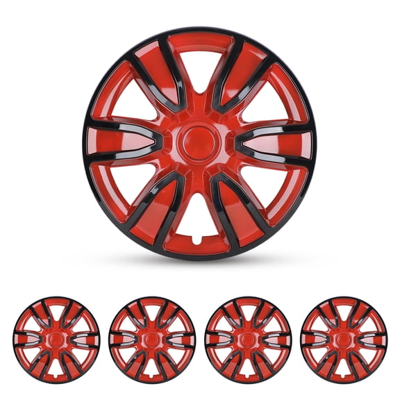 4Pcs Set 14" Universal Wheel Rims Cover Hubcaps,Snap on Car Truck SUV,ABS+PC,Black Lacquer & Red Lacquer
