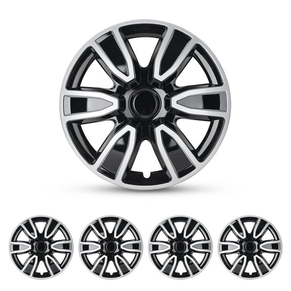 4Pcs Set 14" Universal Wheel Rims Cover Hubcaps,Snap on Car Truck SUV,ABS+PC,Silver Lacquer & Black Lacquer