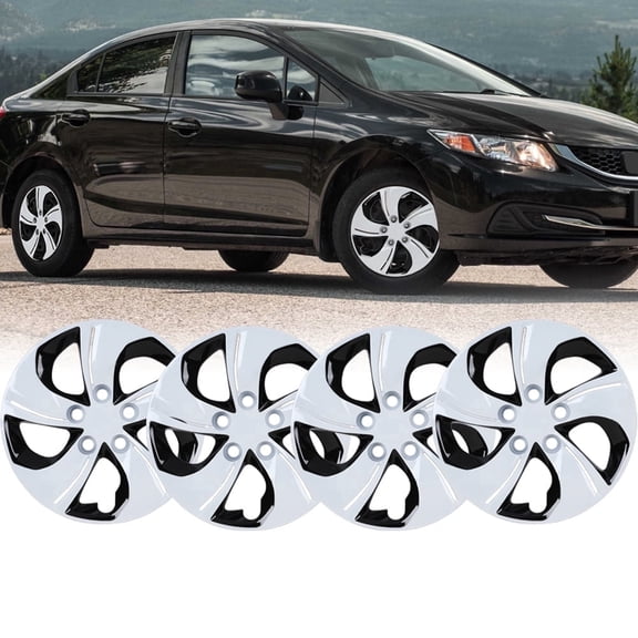 4Pcs Set 15" Hubcap Wheel Rim Cover Compatible with 2013-2015 Honda Civic Sedan,2013 Honda Civic Coupe,Compatible with Steel Wheels,Bolt on Installation,White Lacquer & Black Lacquer
