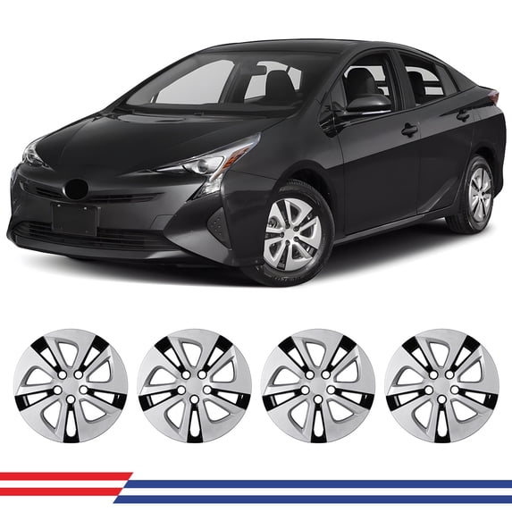 4pcs/Set 15" Hubcaps Wheel Rims Cover for 2016-2022 Toyota Prius;2017-2022 Toyota Prius Prime;2020-2024 Toyota Corolla Hybrid Compatible with Alloy Wheels(15-inch,Silver Lacquer & Black Lacquer)