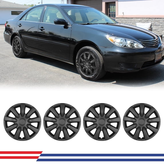 4Pcs Set 15" Steel Wheel Hubcaps for 2002-2006 Toyota Camry,Wheel Rim Cover,Snap on Car,PP,Black Matte