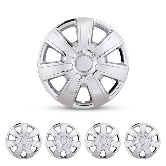4Pcs Set 15" Universal Hubcaps,Wheel Rim Cover Replacement,Snap on Car Truck SUV,ABS&PC Material,Chrome