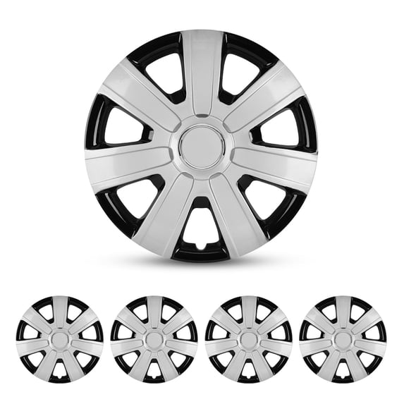 4Pcs Set 15" Universal Hubcaps,Wheel Rim Cover Replacement,Snap on Car Truck SUV,PP Material,Silver Lacquer & Black Lacquer